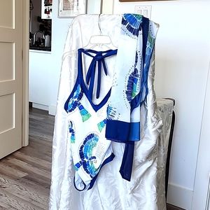 One-piece swimsuit with matching wrap around cover-up.
